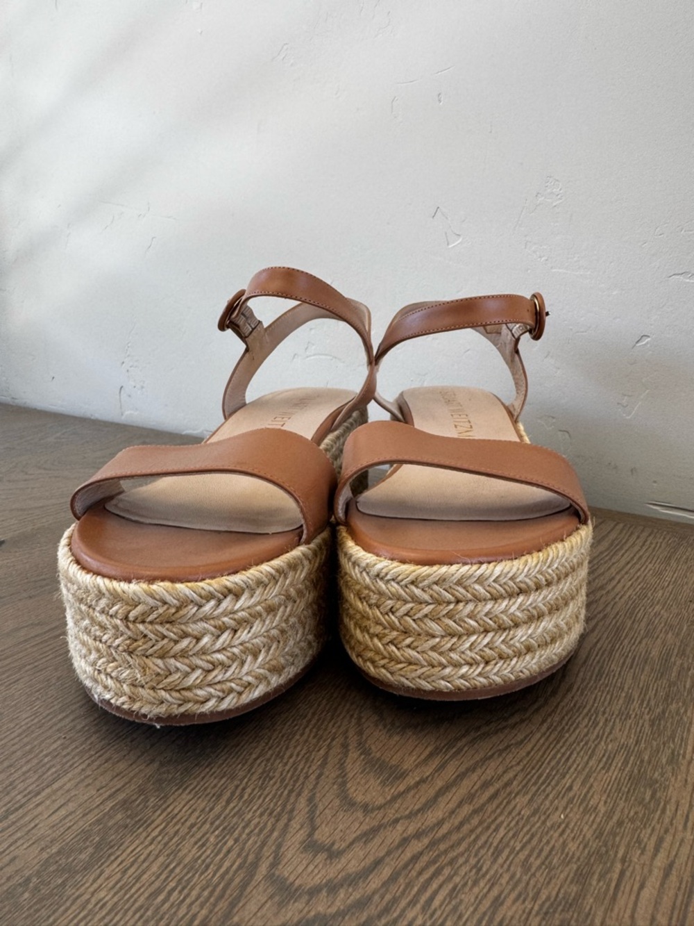Stuart Weitzman Tan Leather Espadrille Platform Sandals